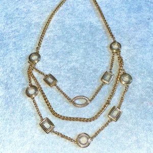 Gold and silver geometric tri-stringed necklace